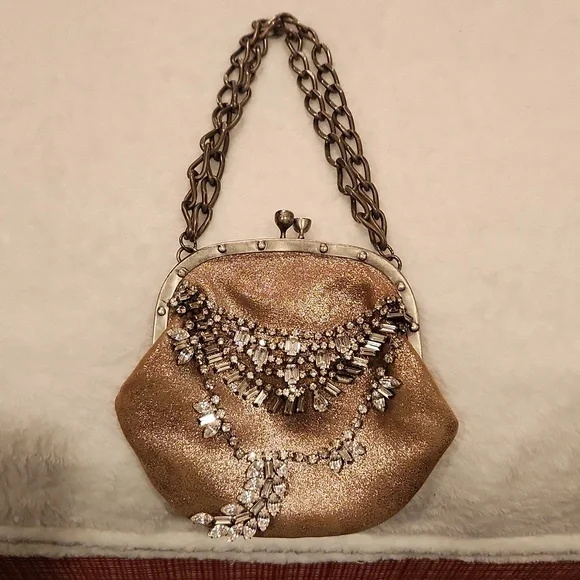 JUICY COUTURE Rare Gold Mettalic Leather Evening Purse With Rhinestones - Picture 8 of 8